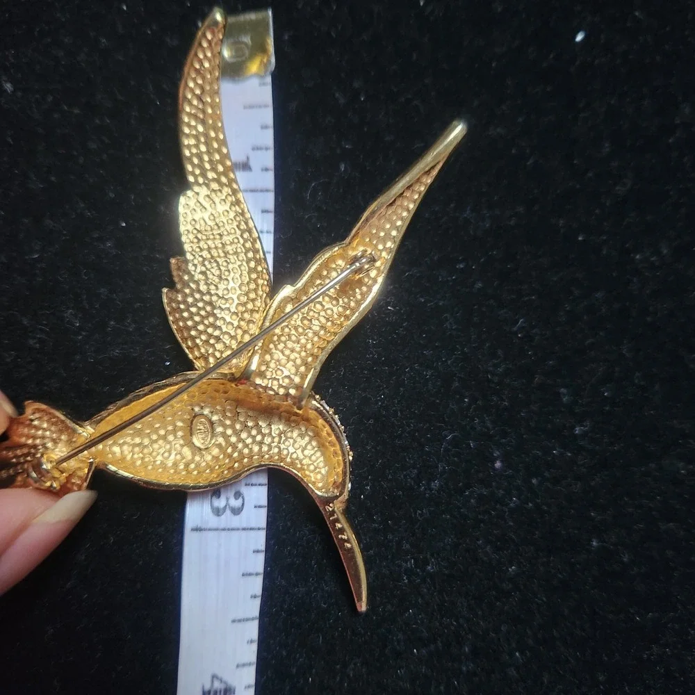 Sphinx  Hummingbird Brooch Gold‎ Tone Rhinestone Enamel Bird  Red Blue Green